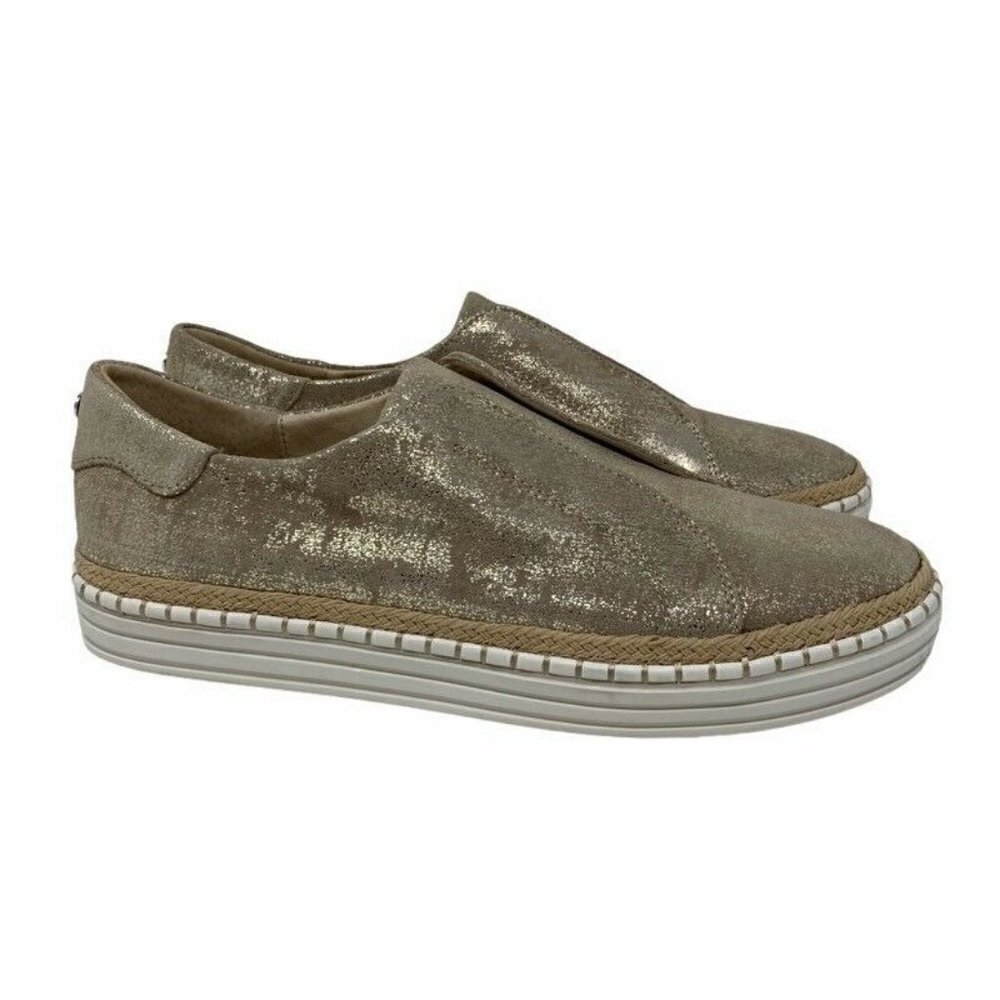 NEW J Slides NYC Espadrille Flat Shoes Metallic Leather 9
